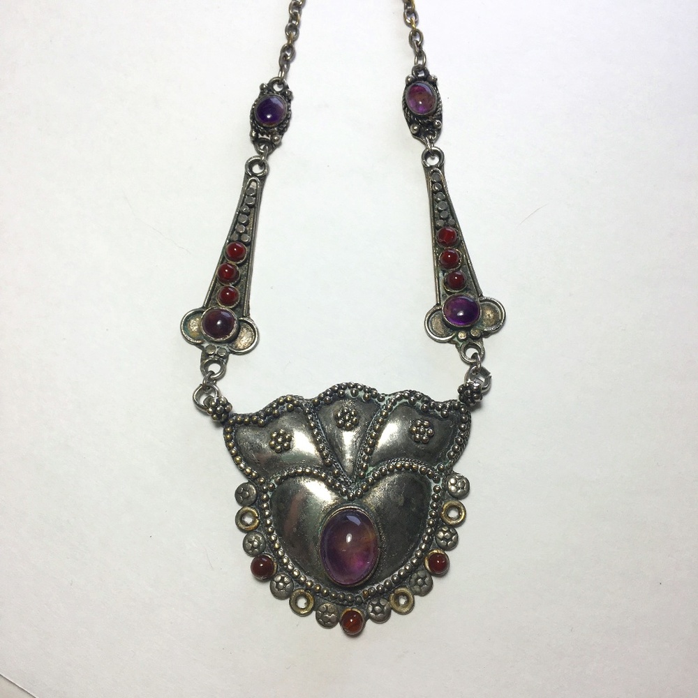 SOLD!-Antique amethyst and garnet necklace-dramatic